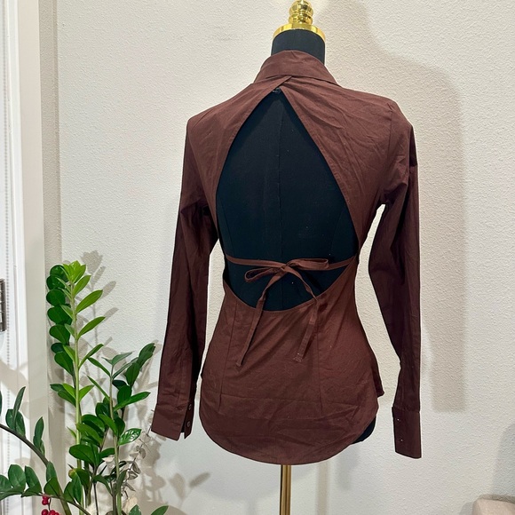 H&M Tops - H&M Brown Open-Back Button-Down Shirt